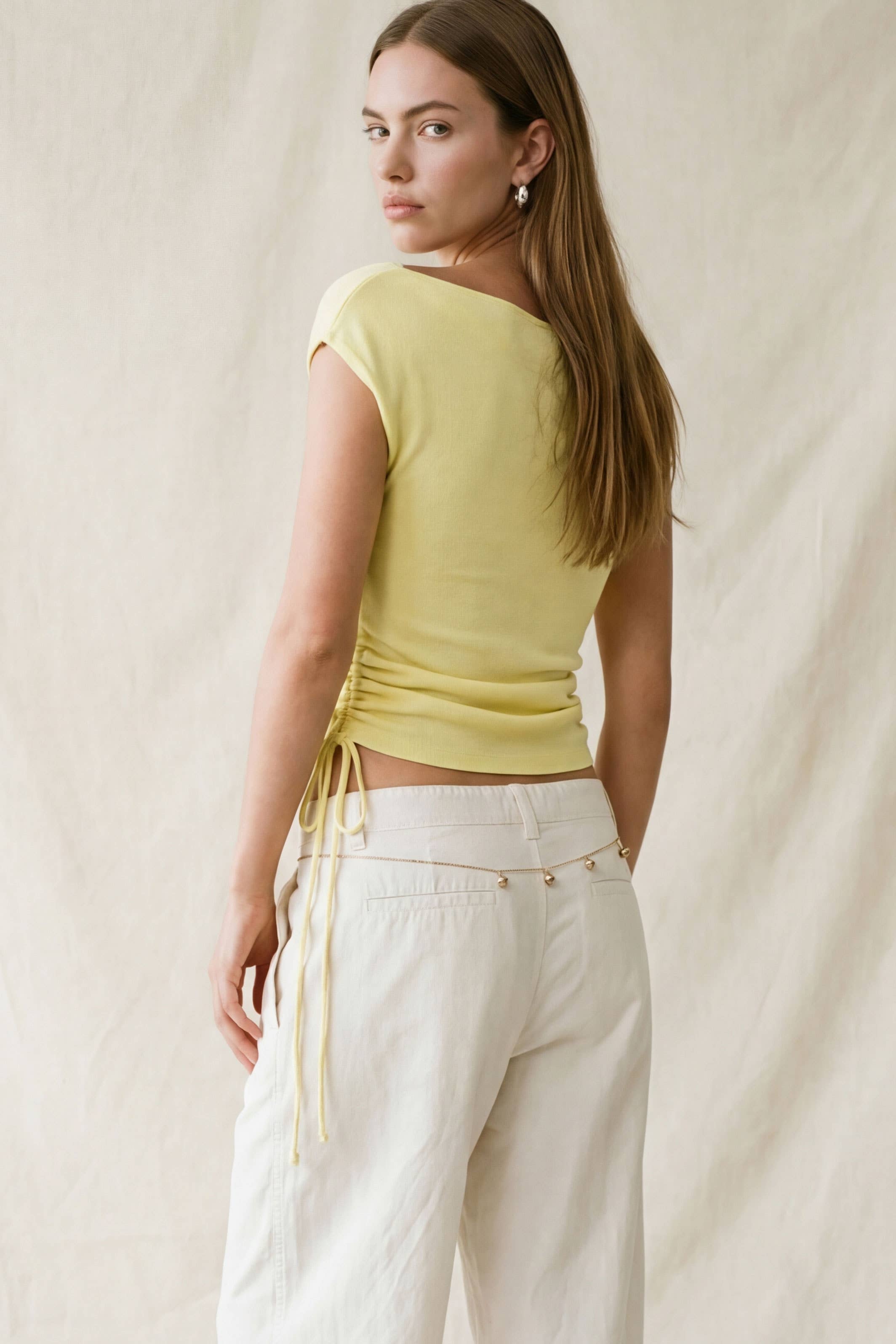 Draped One-Shoulder Side Ribbon Top