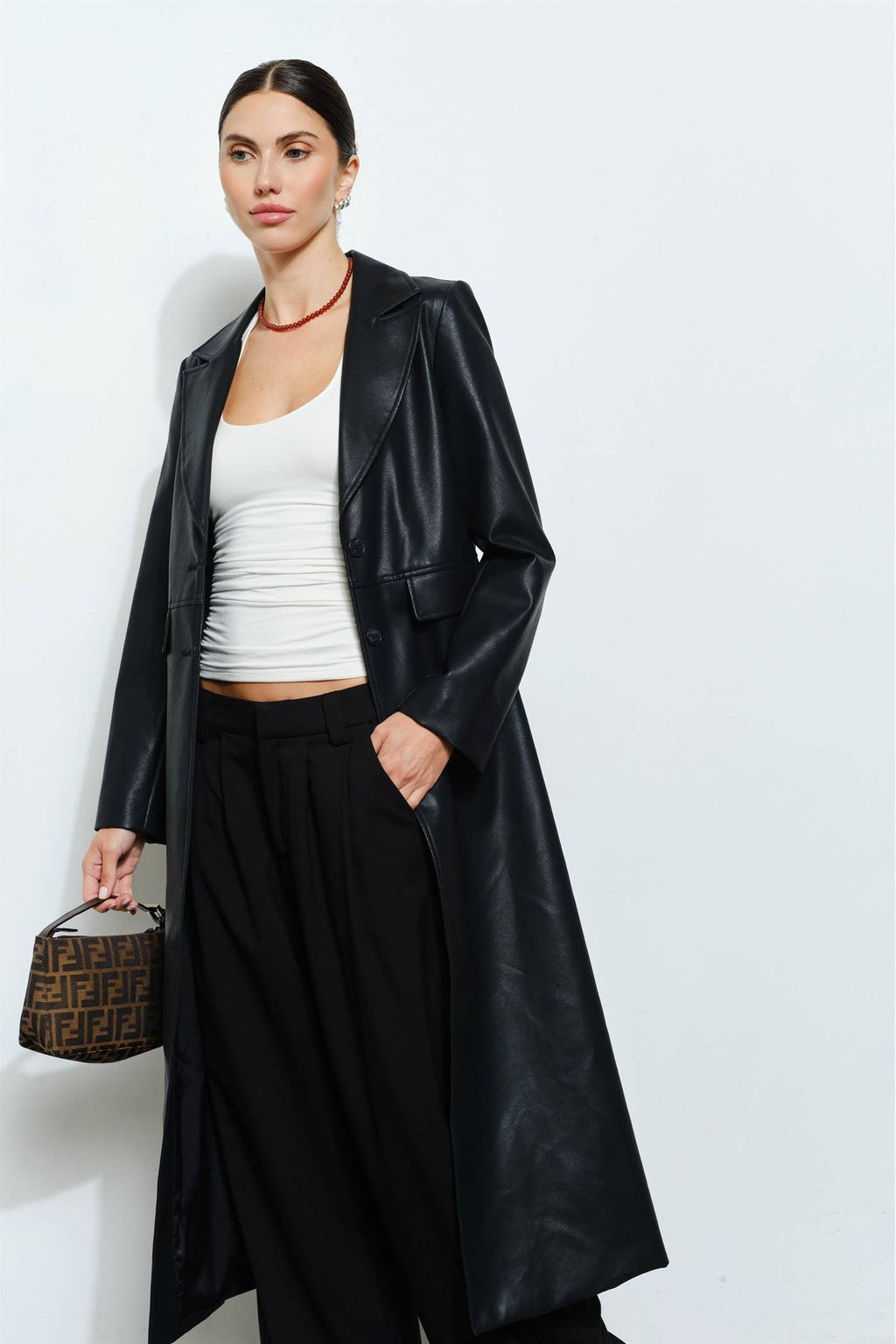 Daria Faux Leather Longline Coat