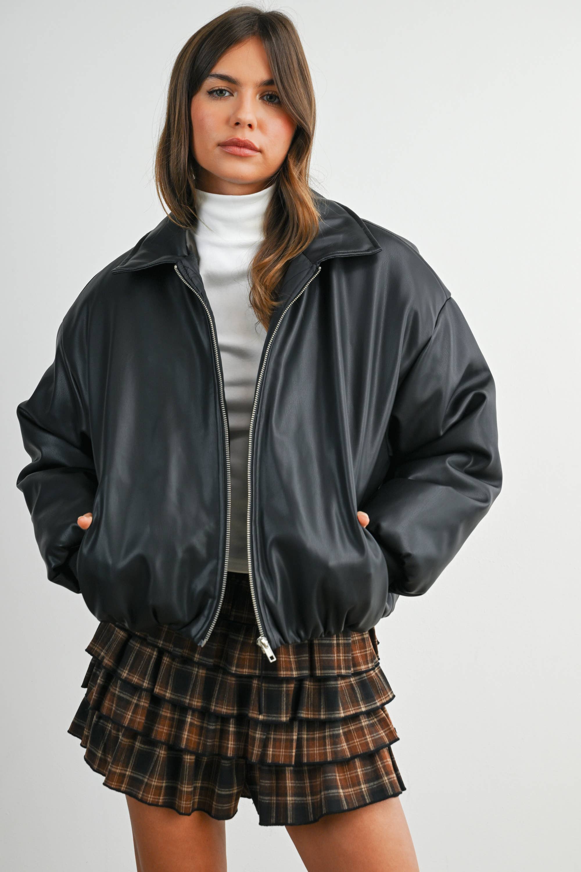 Zip Up Puffer Bomber Jacket