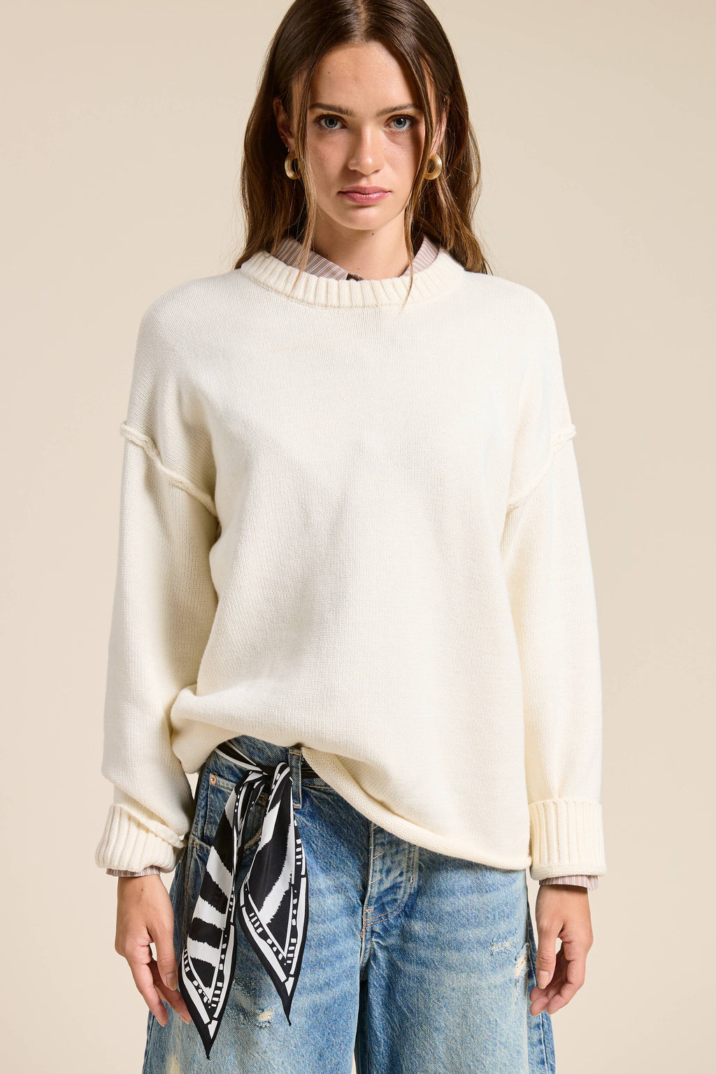 Outseam Detail Crewneck Knit Sweater