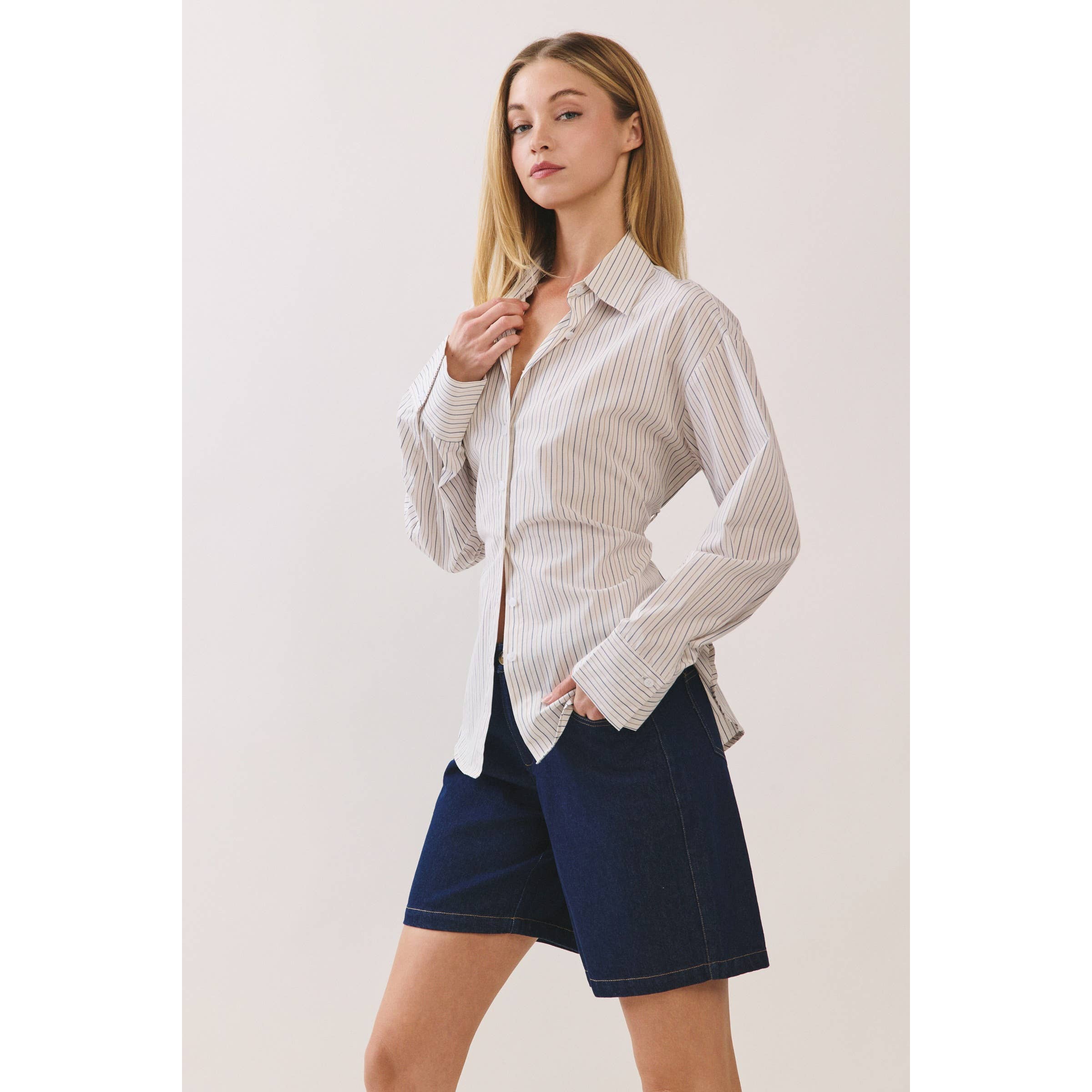 Striped Back Lace-Up Shirt