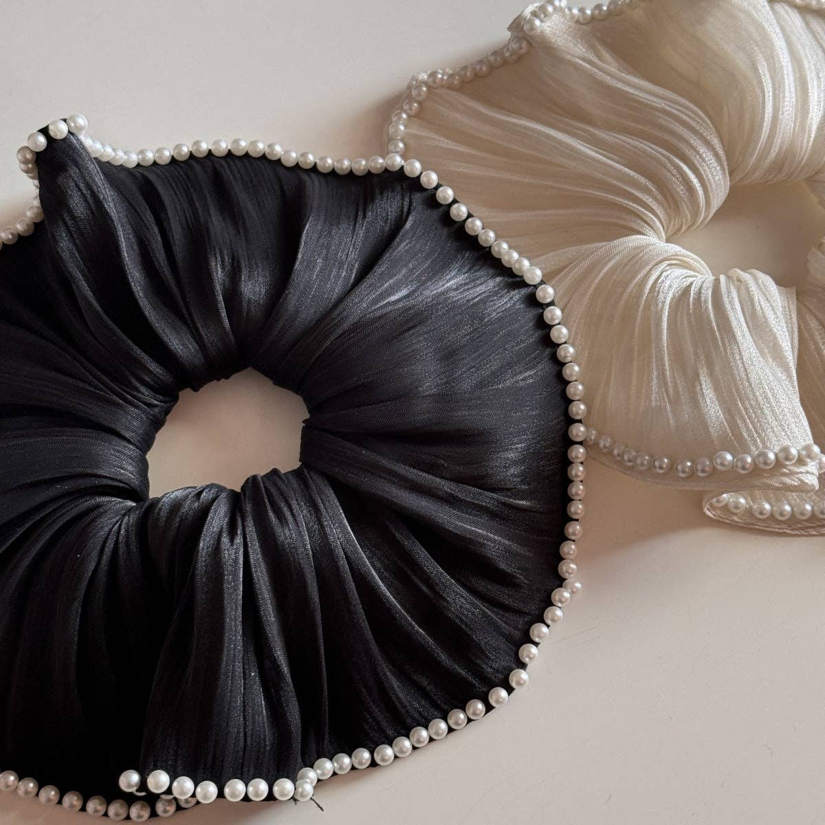 Chiffon Pearl Hair Scrunchies