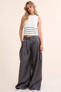 Low Waist Wide Leg Pleated Trouser