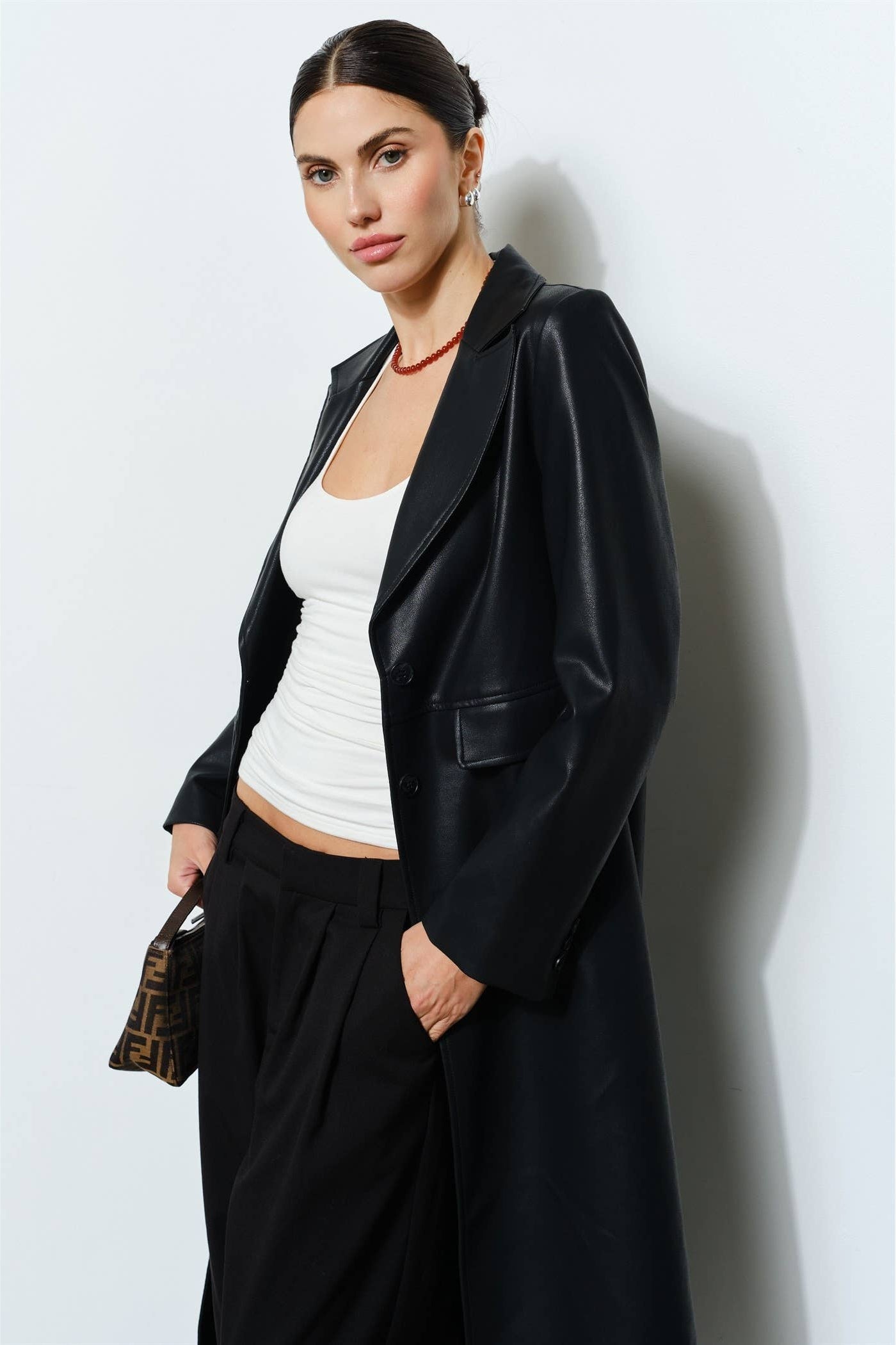 Daria Faux Leather Longline Coat
