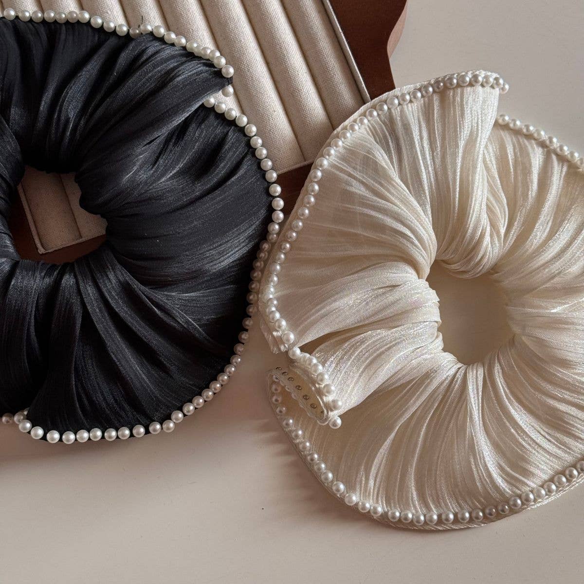 Chiffon Pearl Hair Scrunchies