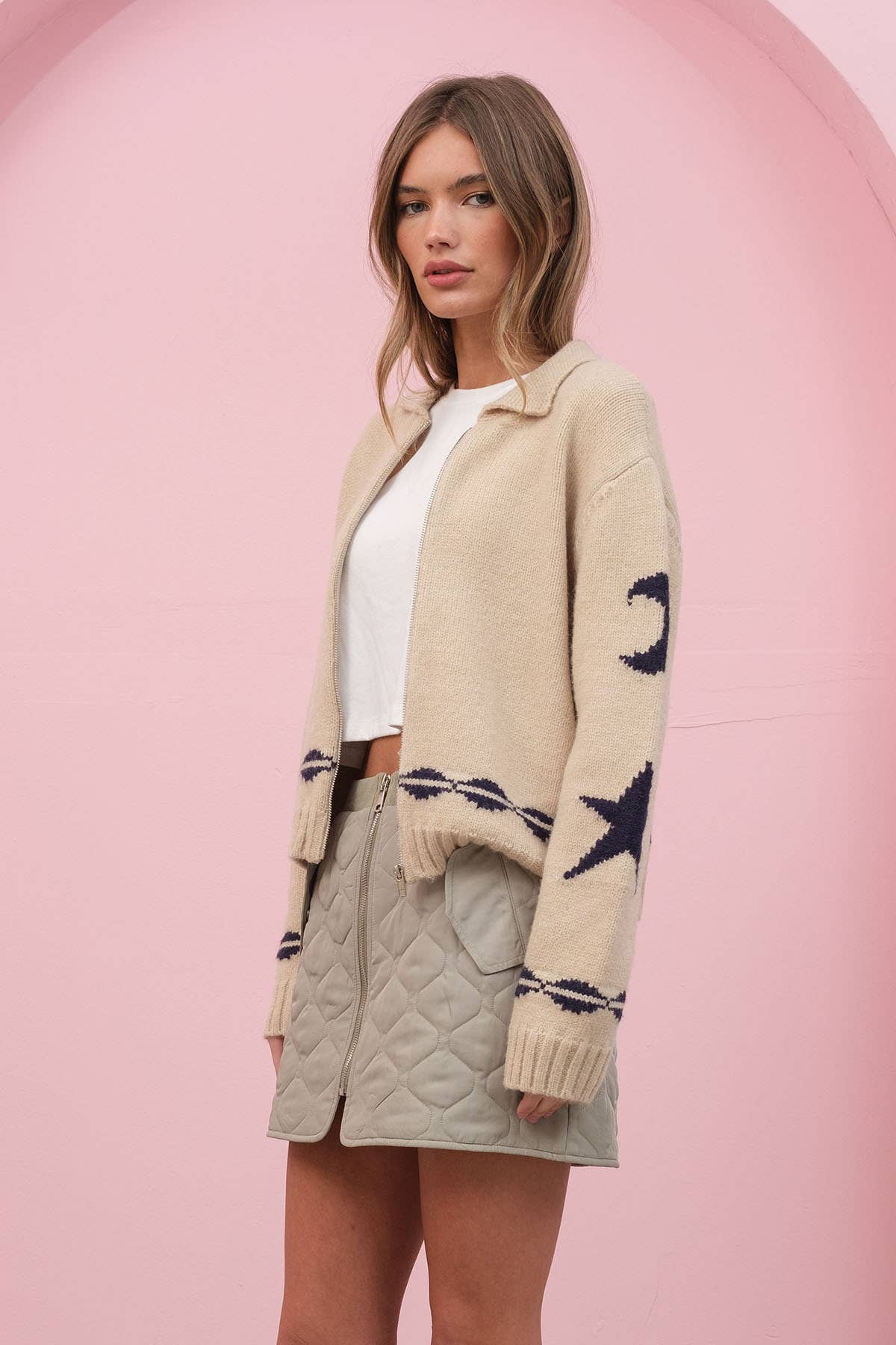 Cozy Pattern Zip Sweater Jacket