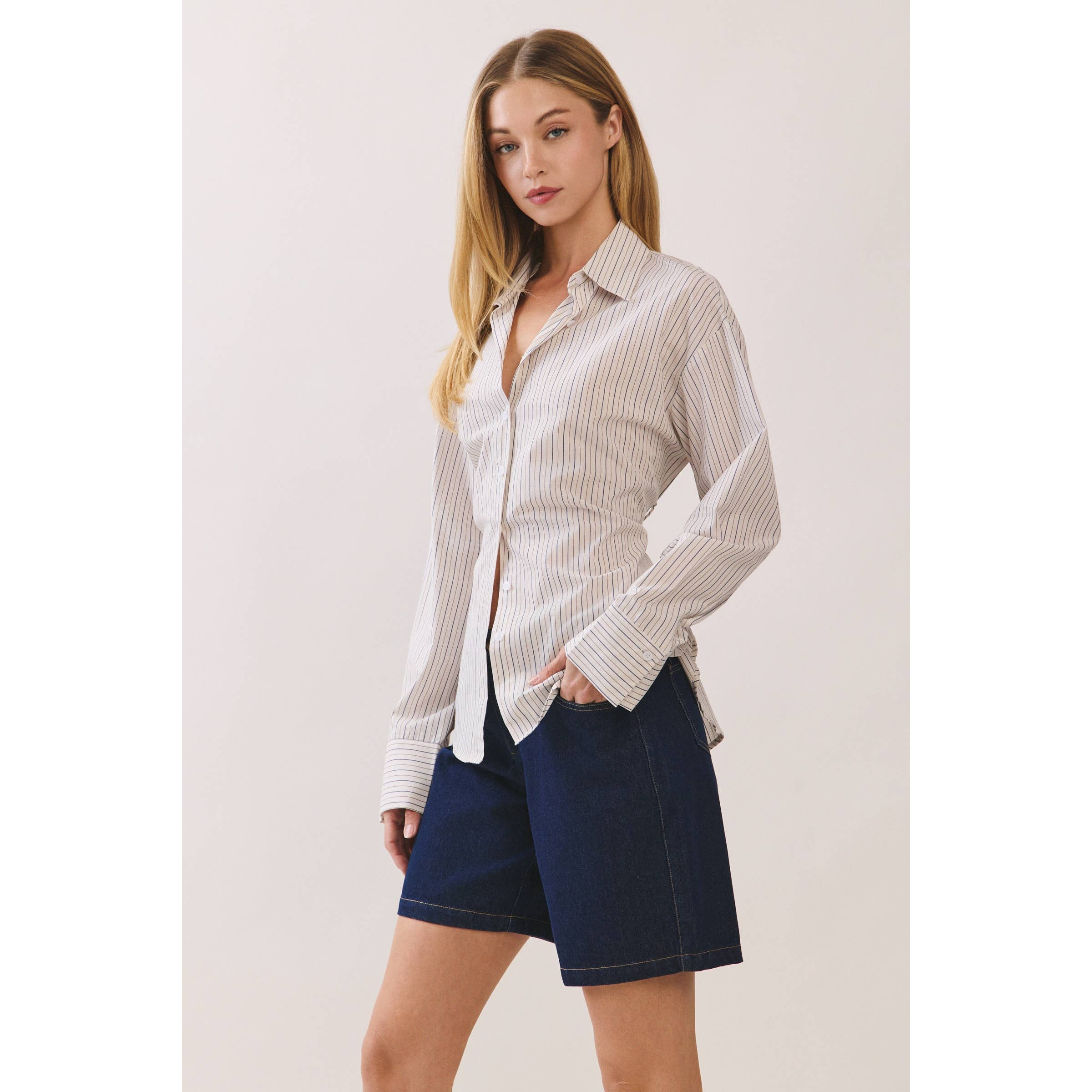 Striped Back Lace-Up Shirt