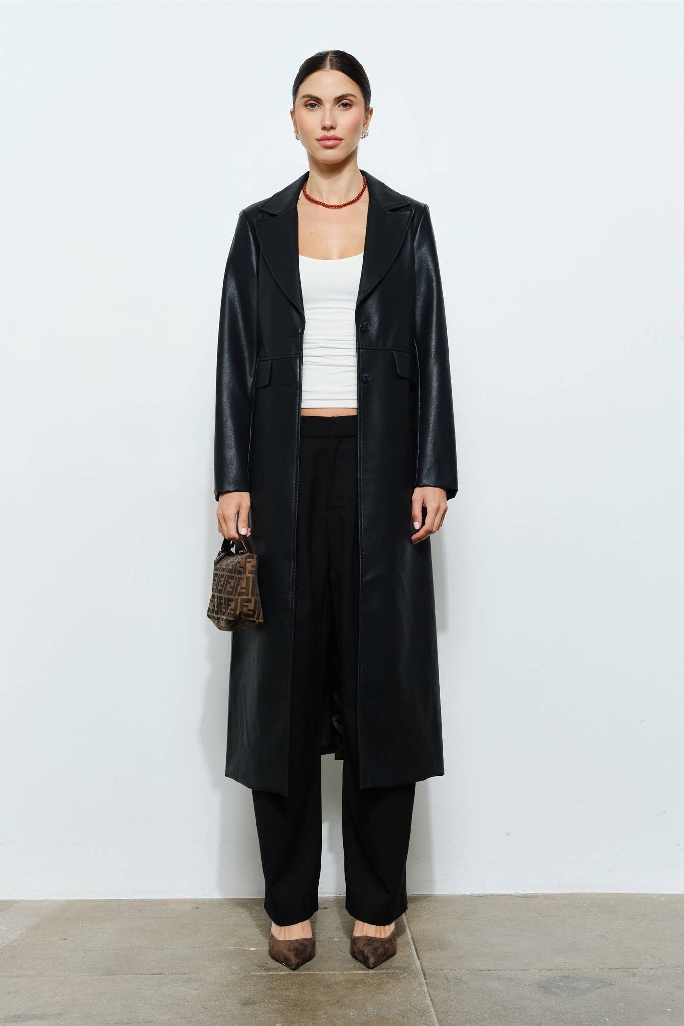 Daria Faux Leather Longline Coat