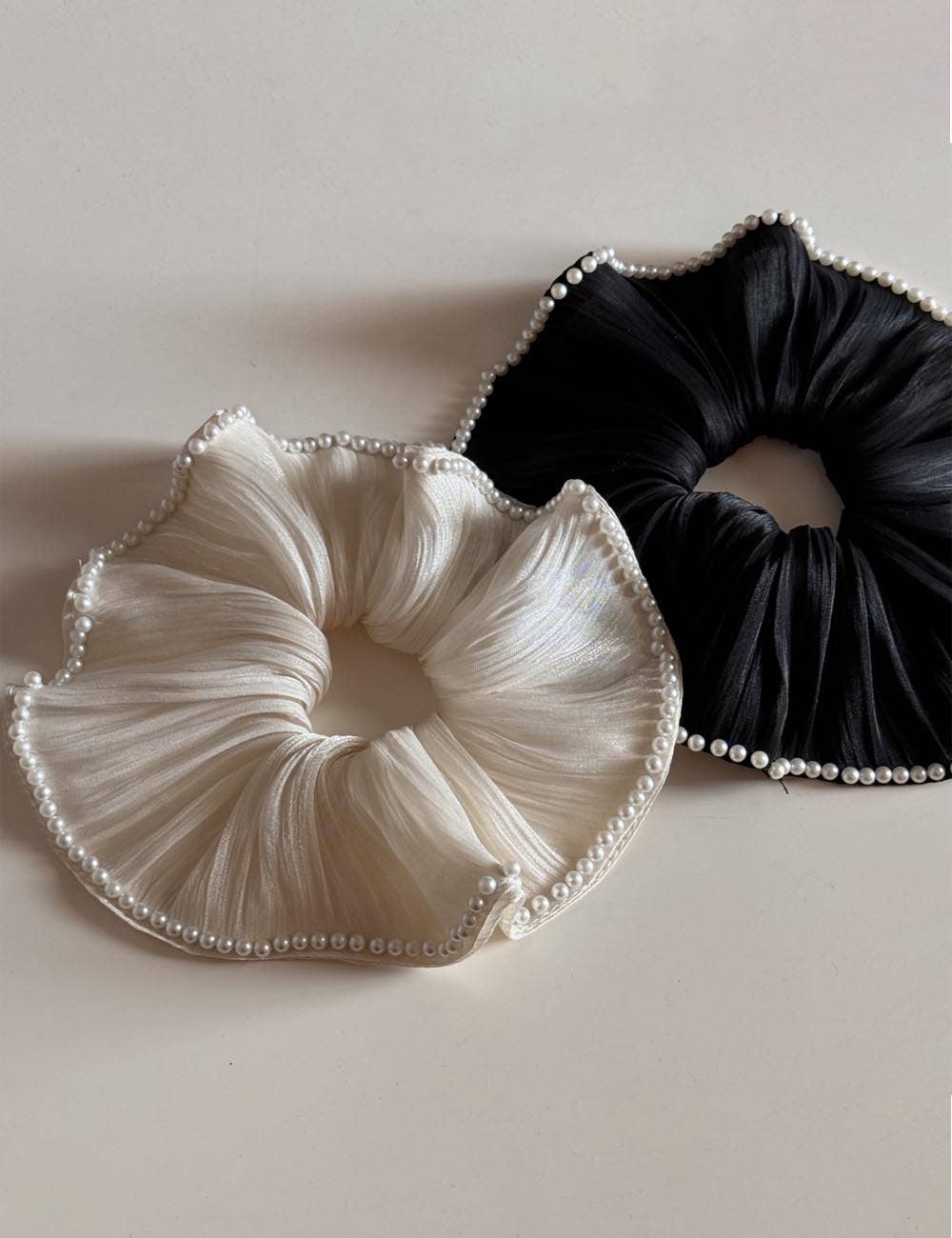 Chiffon Pearl Hair Scrunchies