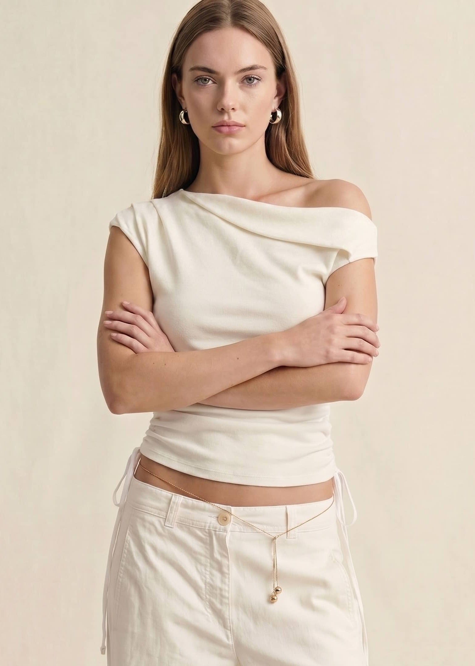 Draped One-Shoulder Side Ribbon Top