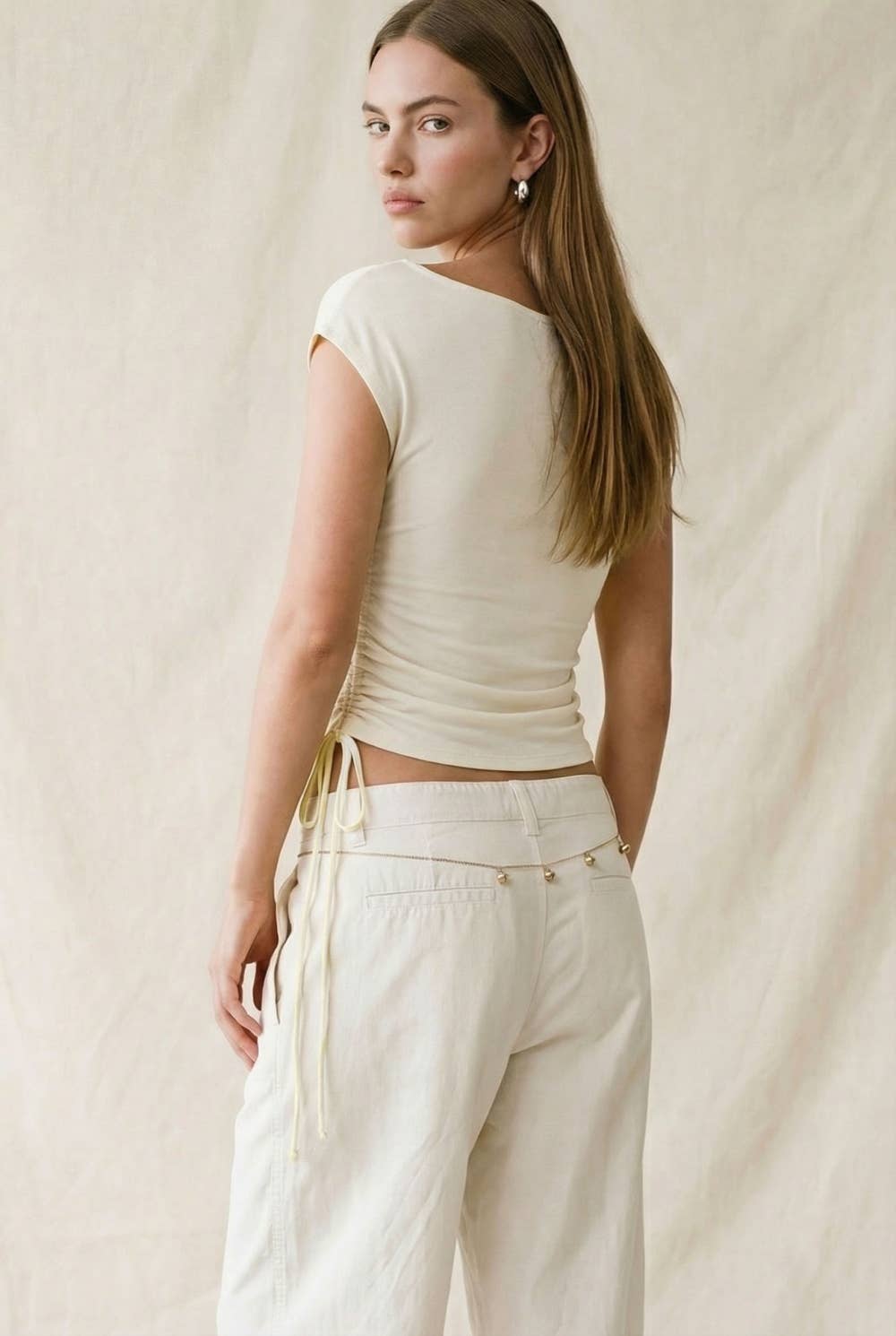 Draped One-Shoulder Side Ribbon Top