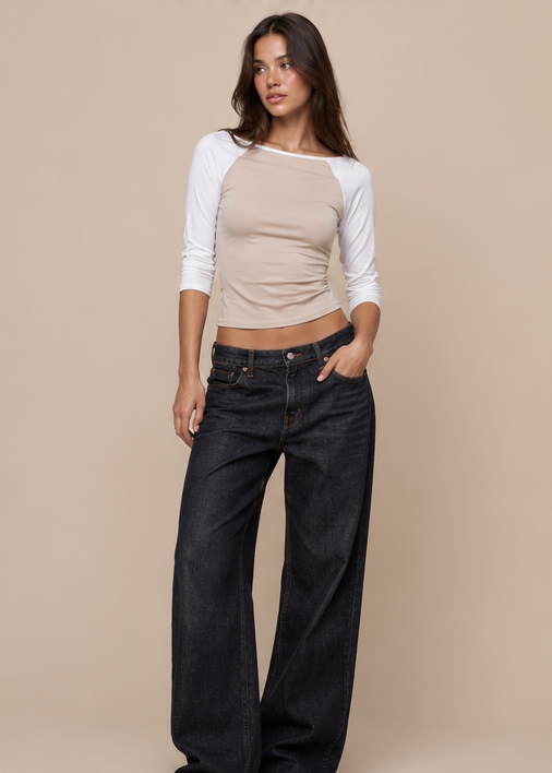 Color Block Raglan Boat Neck Top