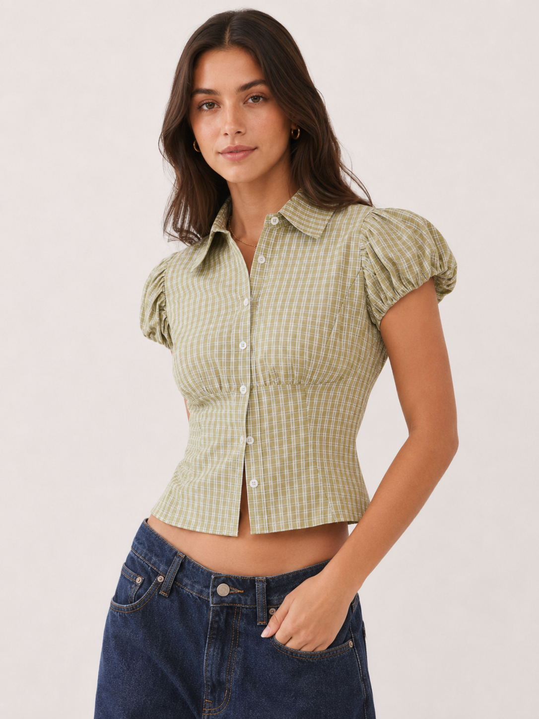 Katy Plaid Fitted Blouse