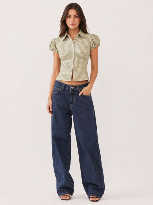 Katy Plaid Fitted Blouse