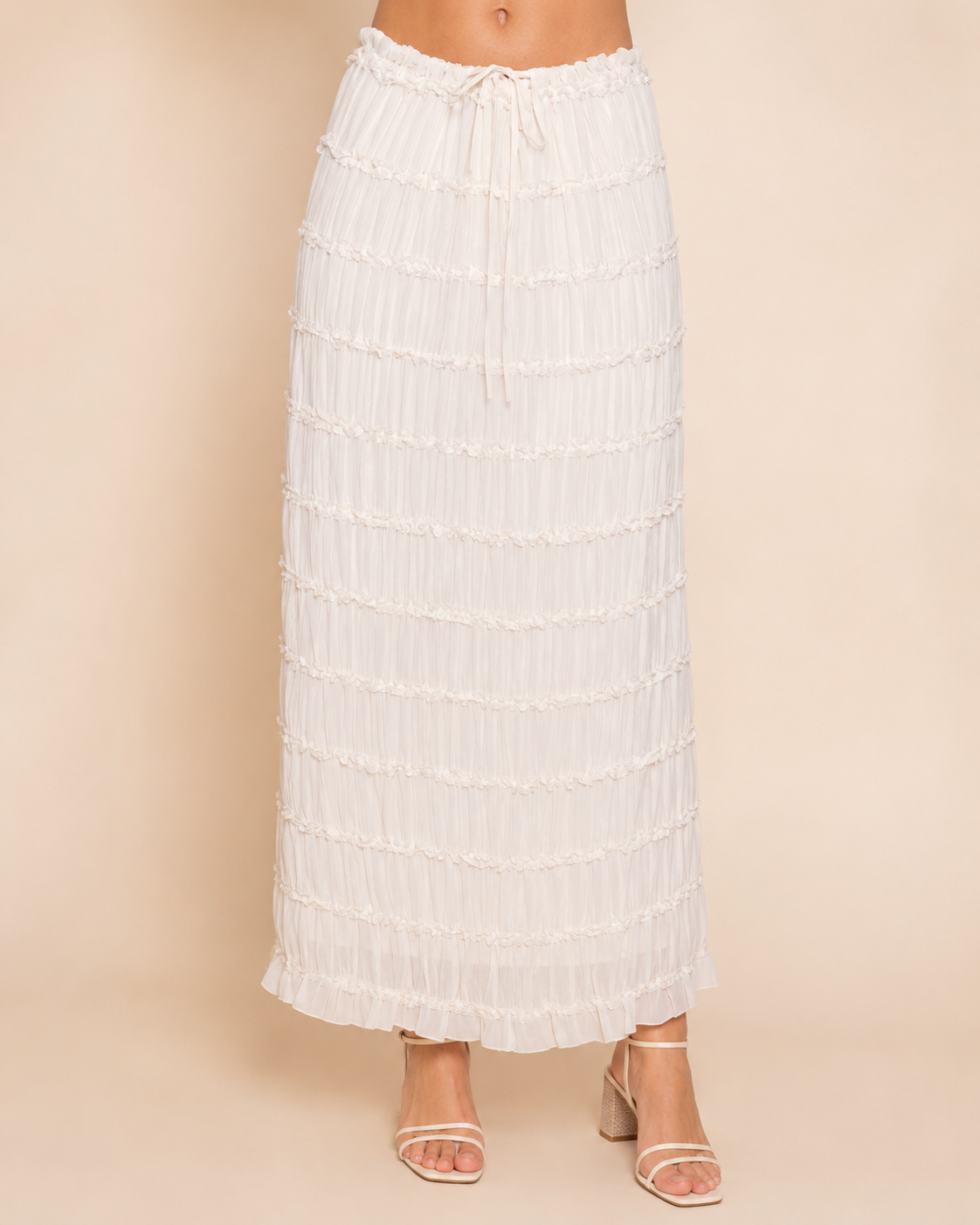 Tiered Ruched Maxi Skirt