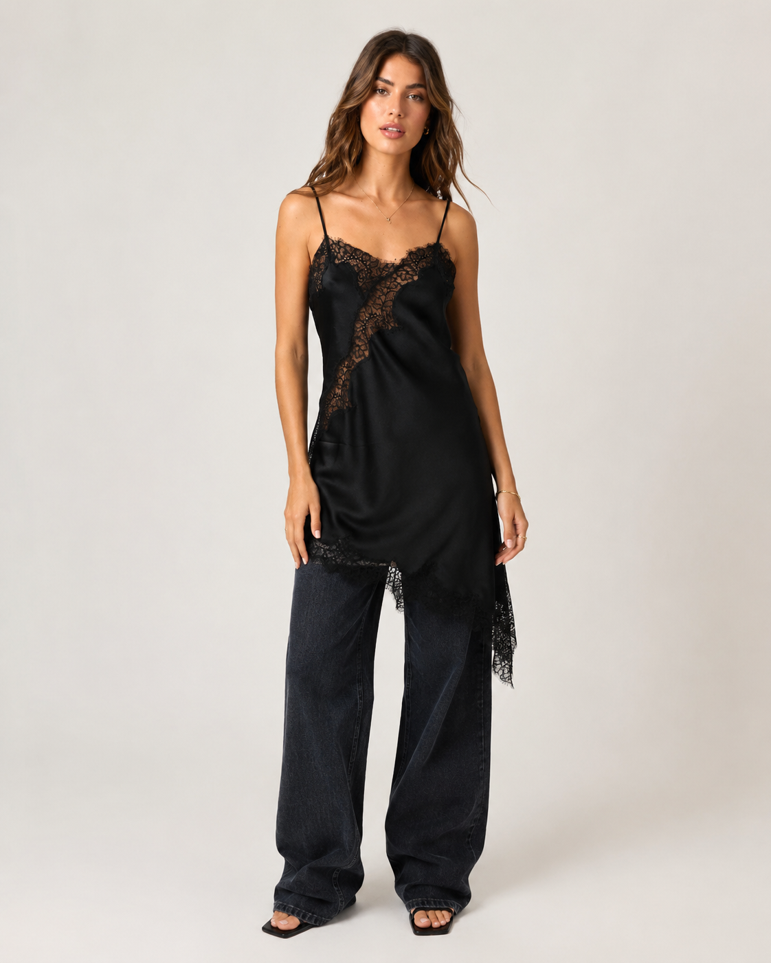 Linora Satin Lace Mini Dress