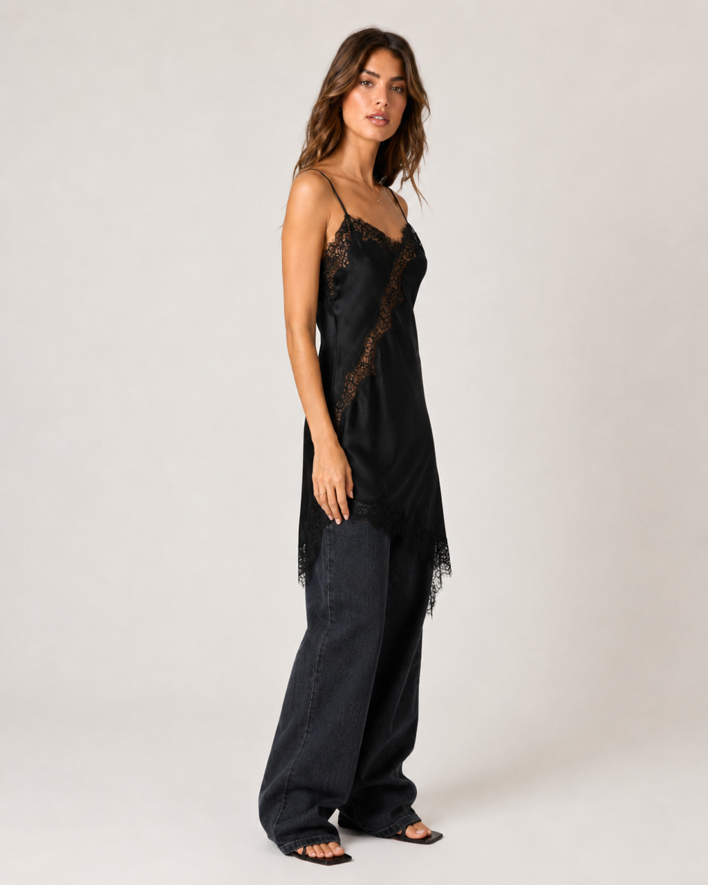 Linora Satin Lace Mini Dress
