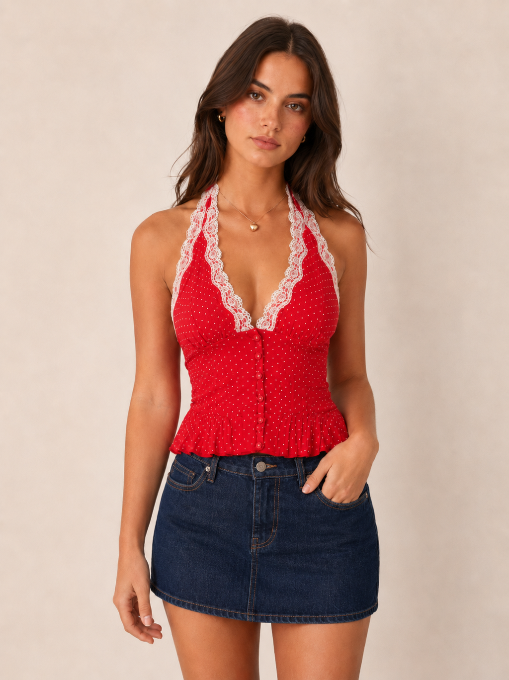 Amara Polka Dot Peplum Halter Top
