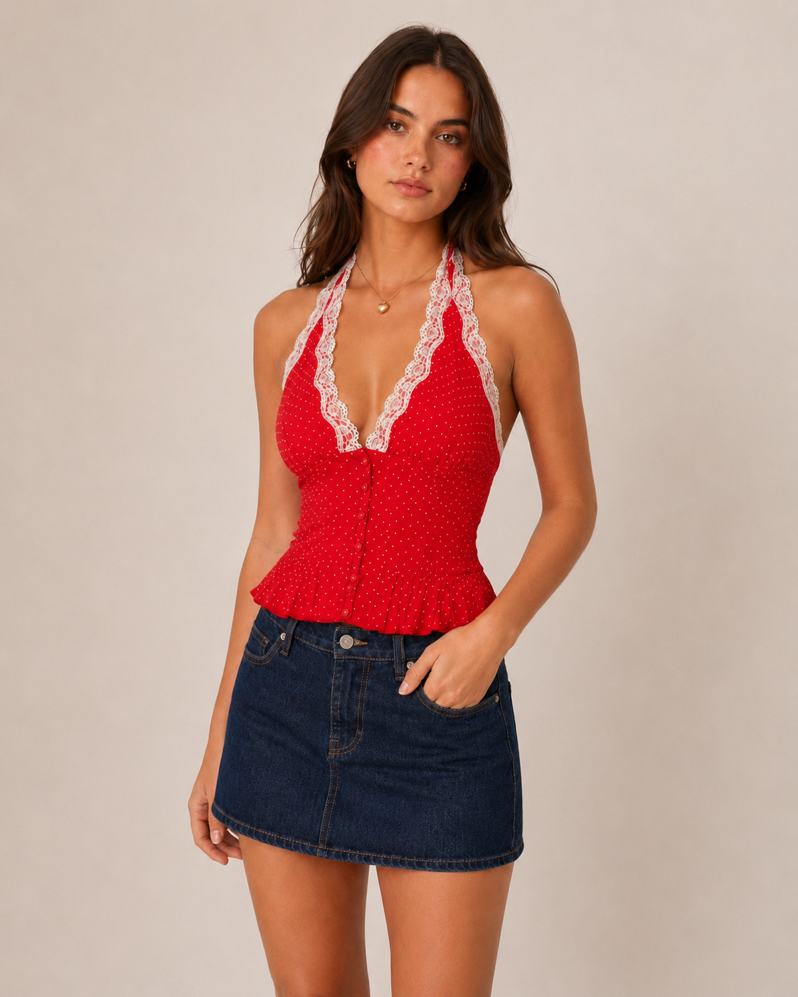Amara Polka Dot Peplum Halter Top