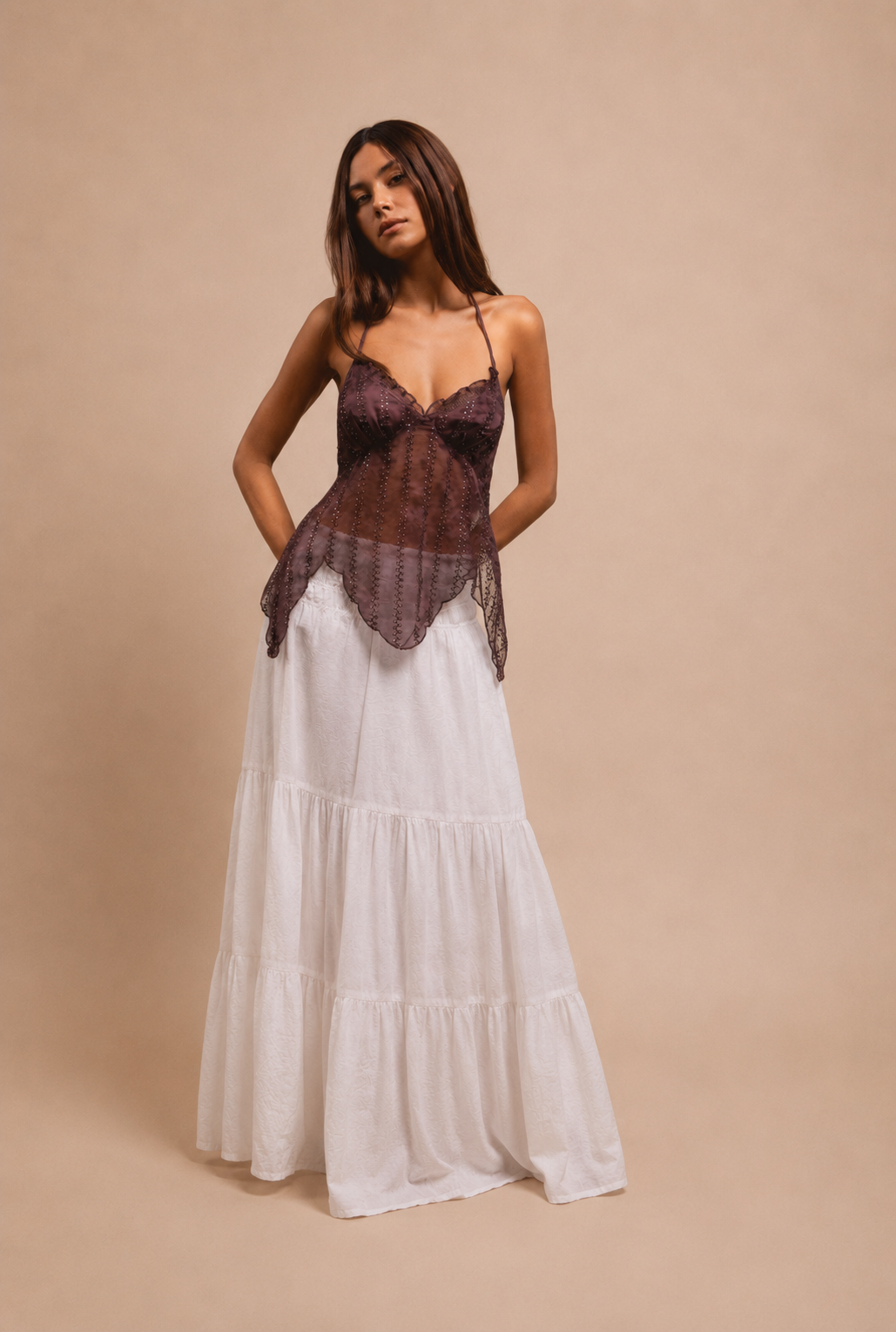 Isola Scalloped Sequin Halter Top