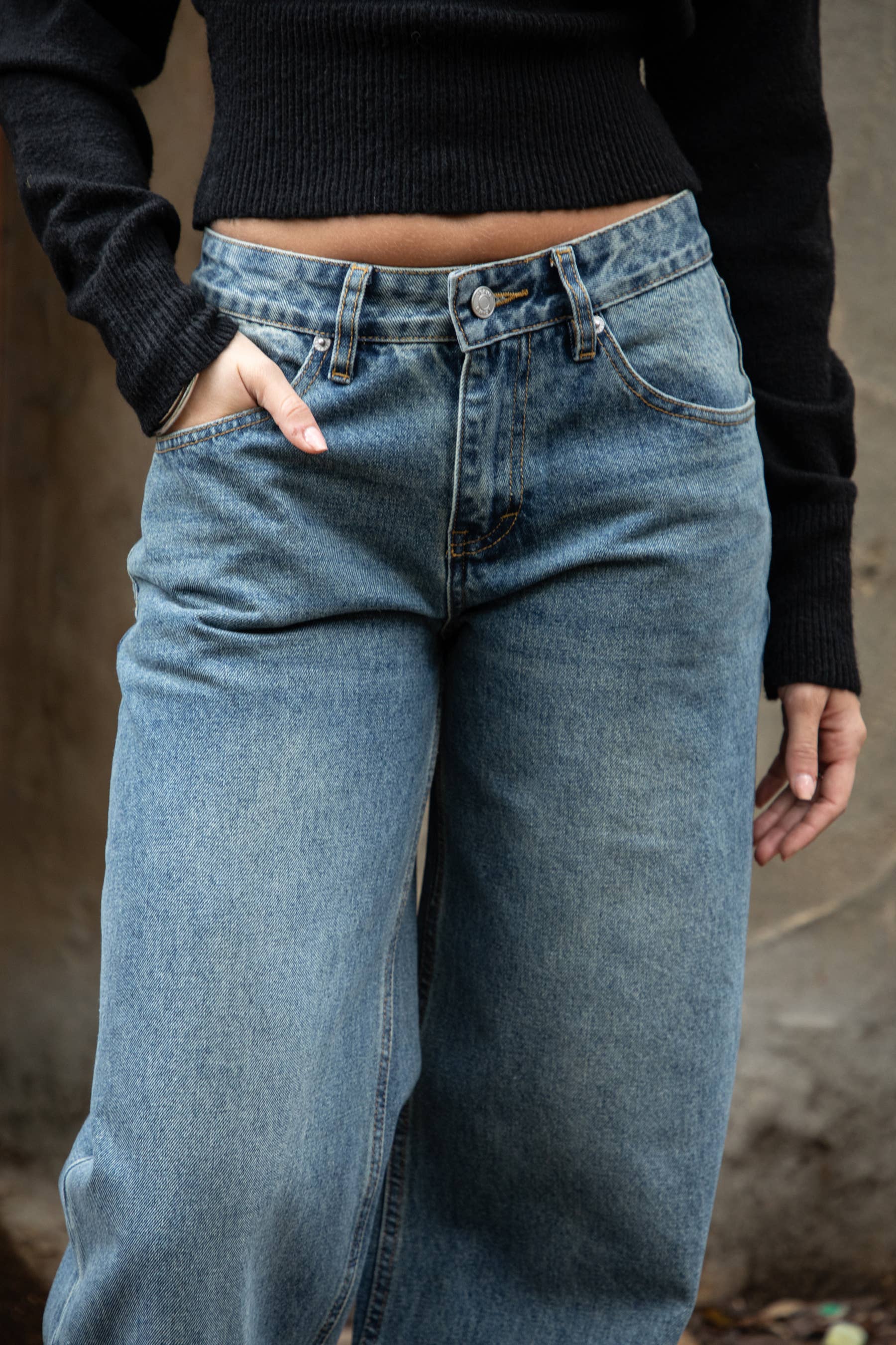 Denim Low Rise Straight Leg Denim Jeans