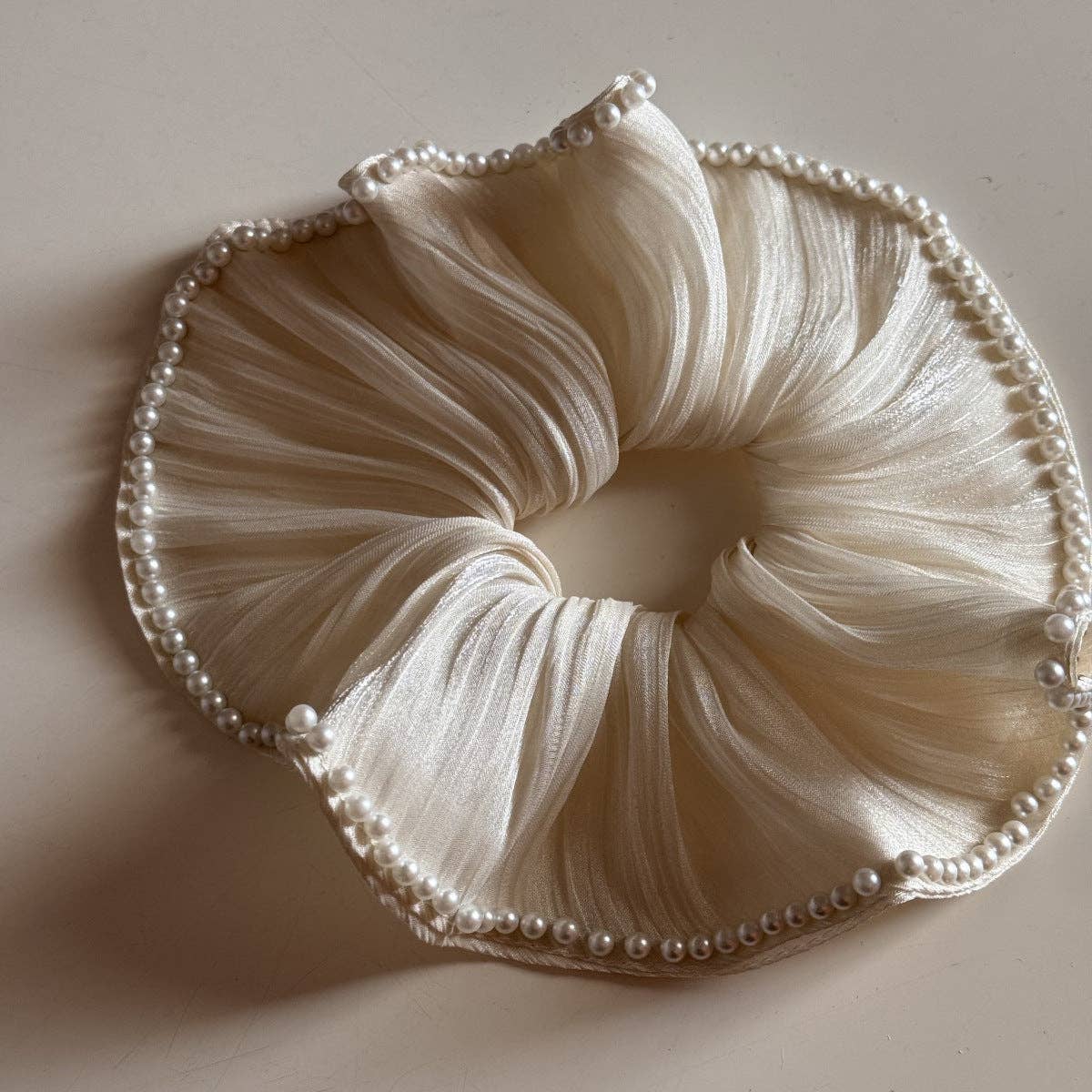 Chiffon Pearl Hair Scrunchies