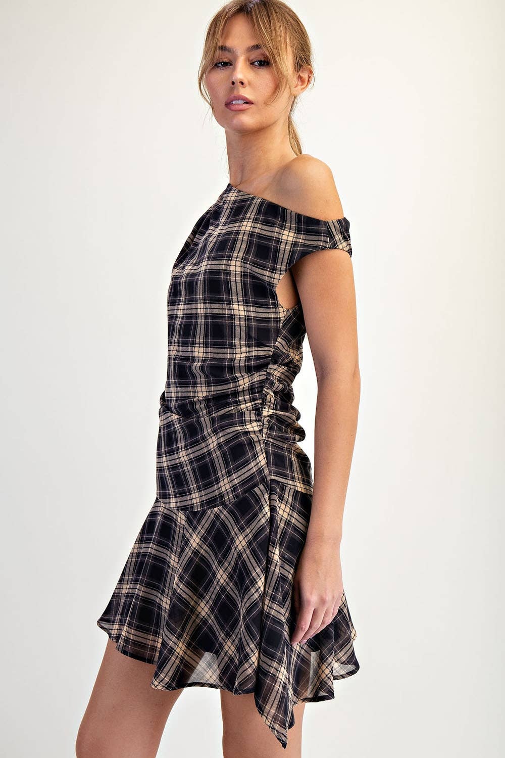 Asymmetrical Ruffle Hem Mini Dress