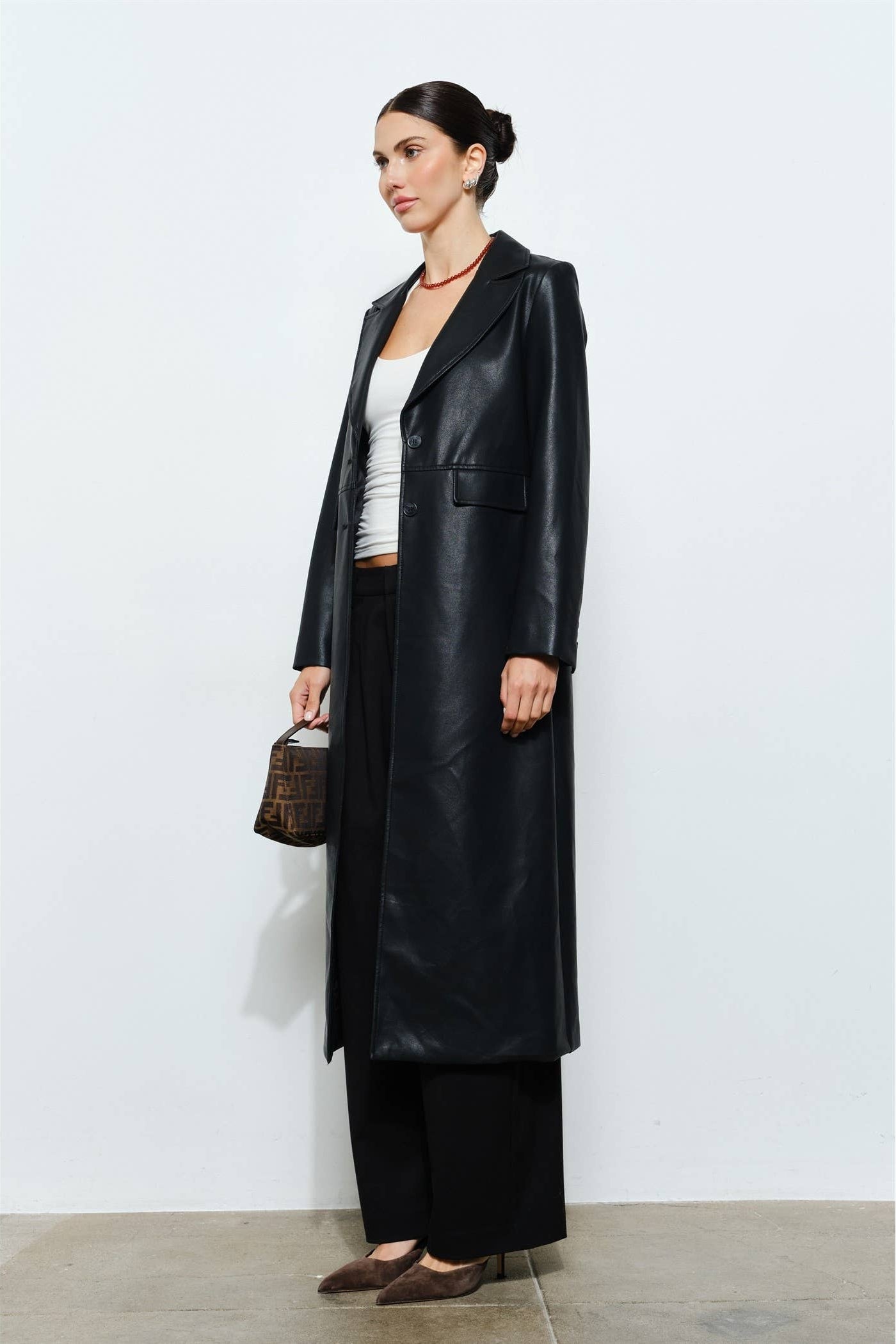 Daria Faux Leather Longline Coat