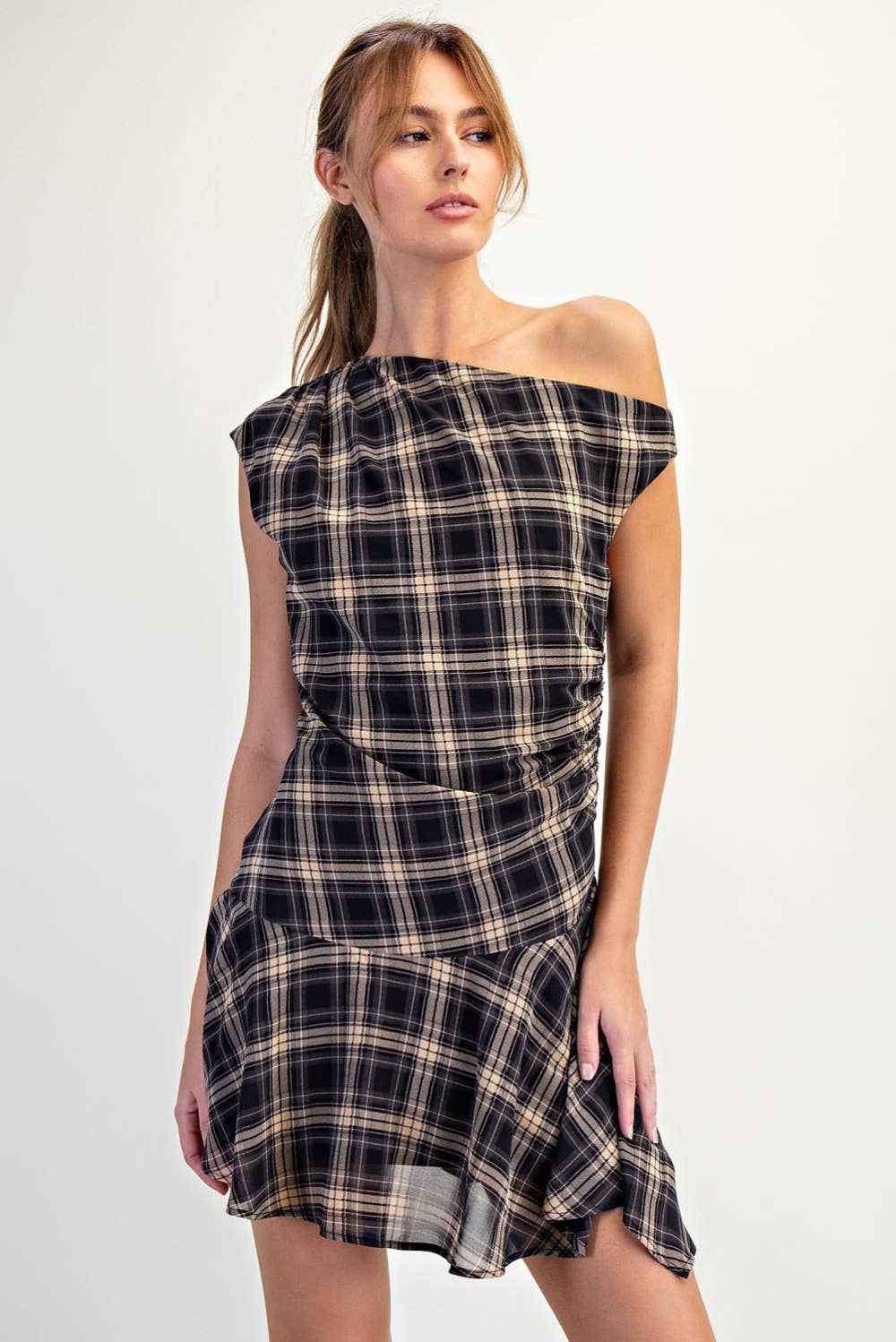 Asymmetrical Ruffle Hem Mini Dress