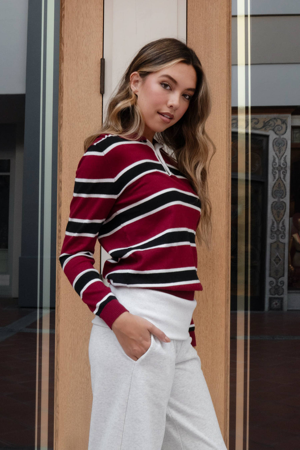 Rhodes Striped Polo Long Sleeve